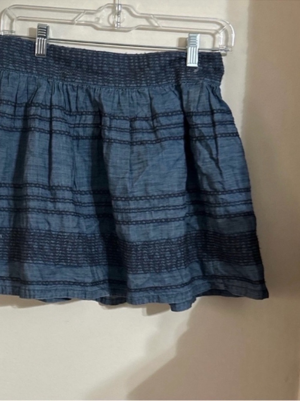 American Eagle Outfitters Size 2 Denim-Style Blue Smocked Waist Skater Skirt